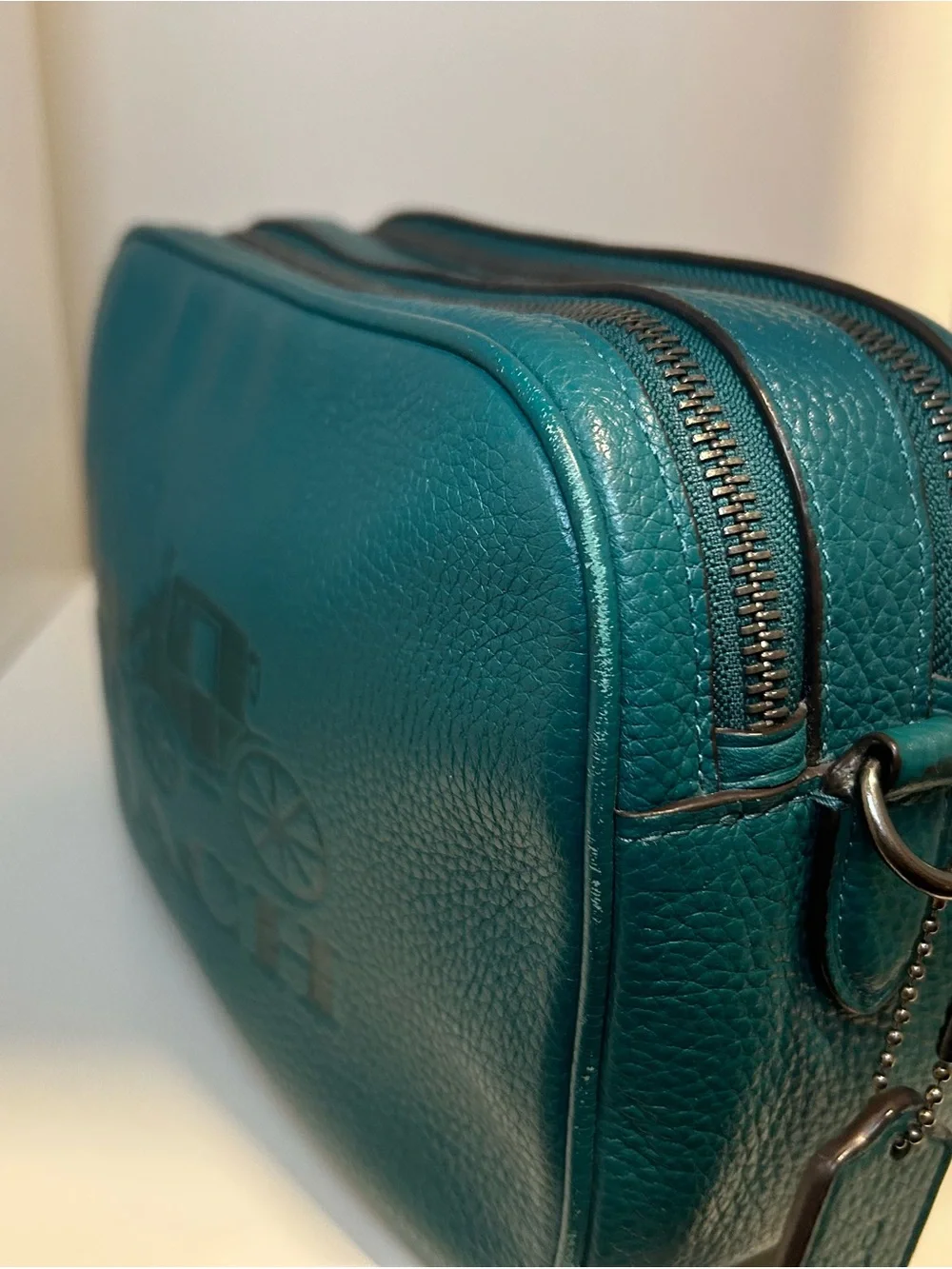 Coach Teal Jes Pebbled Leather Camera Crossbody Bag